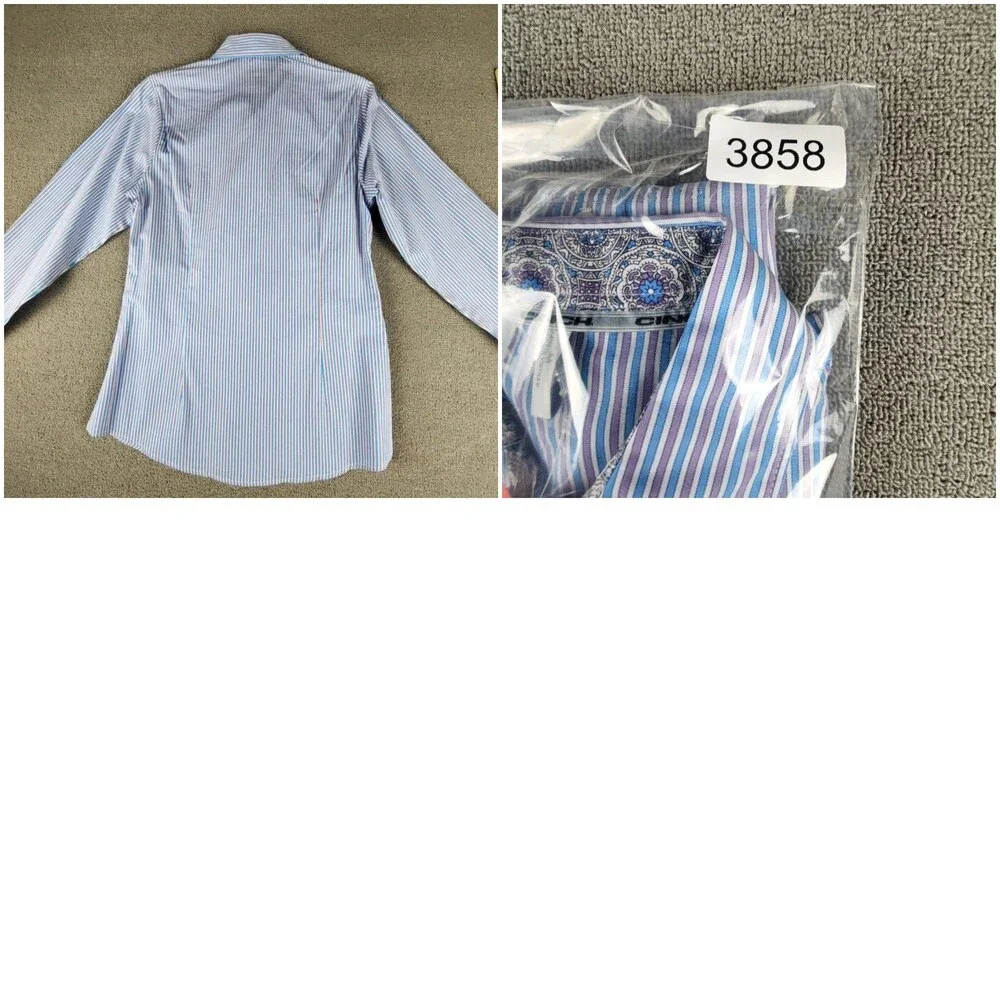 Cinch Shirt Womens Medium Blue Stripe Button Up Long Sleeve Cotton Western